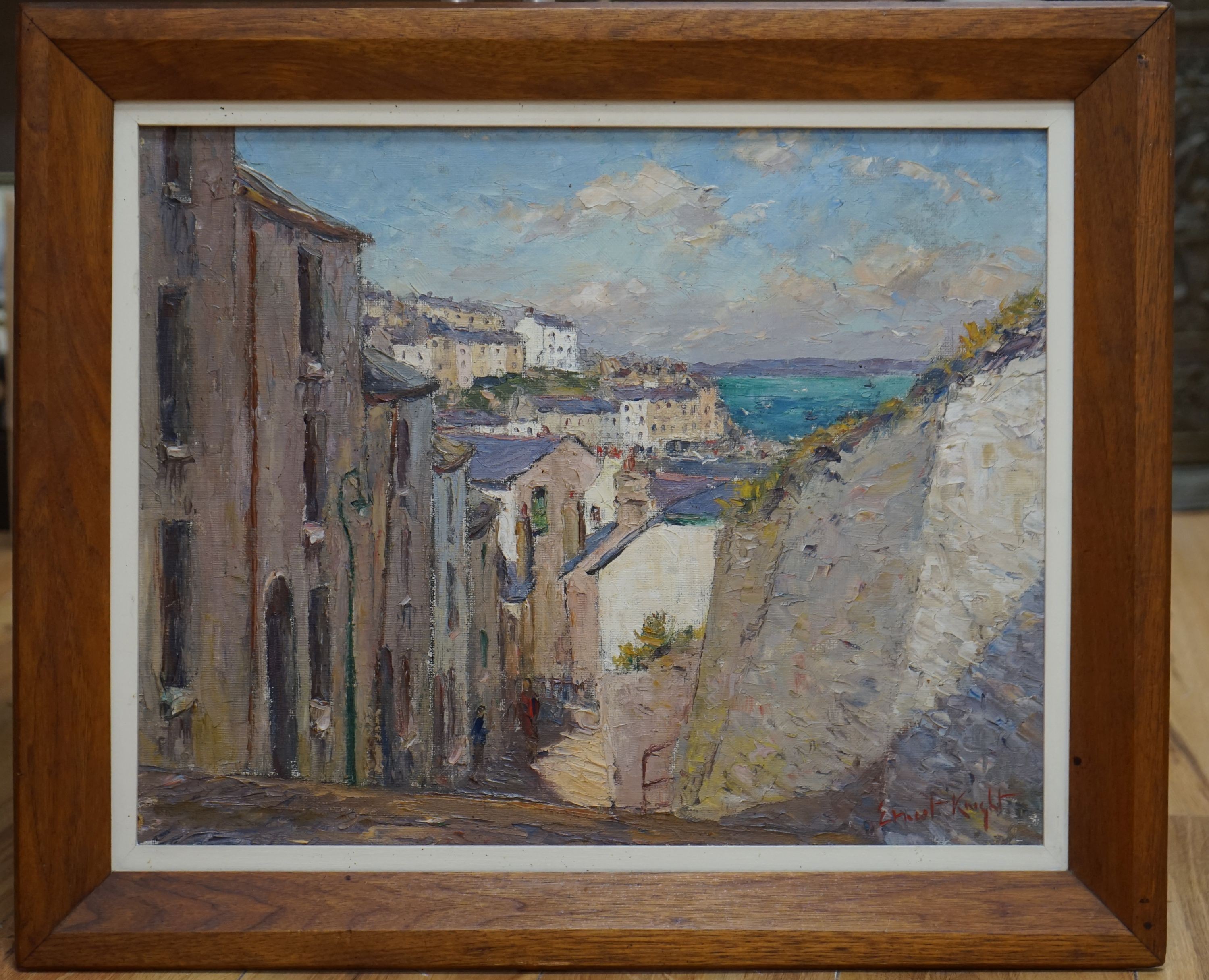 Ernest Knight (1915-1995), oil on canvas, ‘Temperance Steps, Brixham, Devon’, signed and inscribed verso, 40 x 50cm